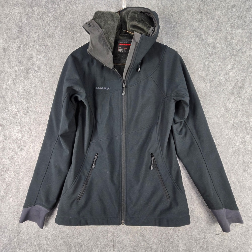 Mammut SOFtech Jacket Womens XS Black Athletic Fit Fleece Lined Hooded Softshell